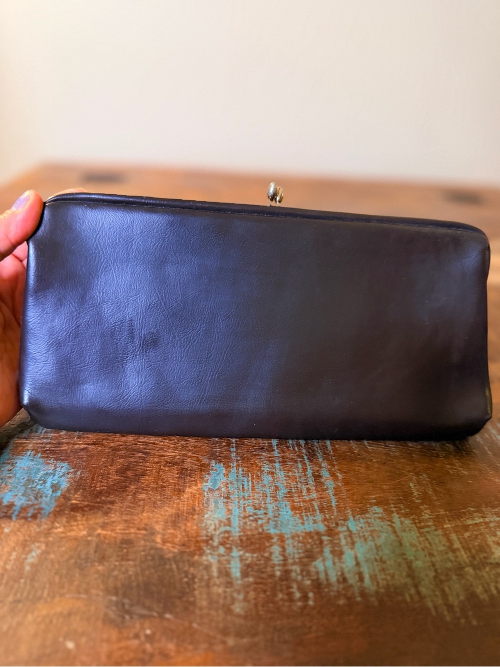 Vintage Classic Deep Burgundy Brown Leather women's Clutch Purse